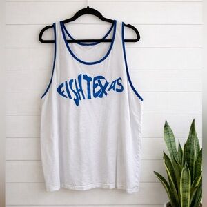 🐟♥️👉Men’s “Fish Texas” Graphic Tank Top White & Blue | Fishing Outdoor Summer